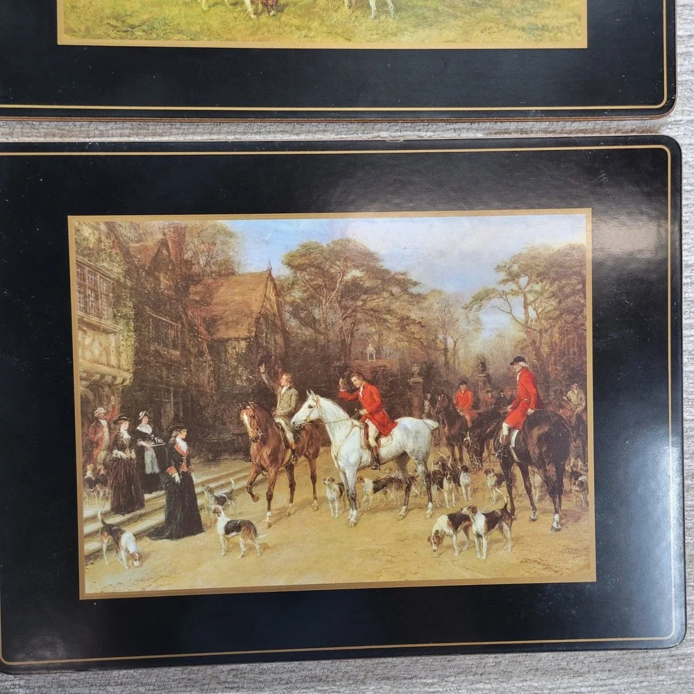 VTG Pimpernel Tally Ho Placemats Set 4 Fox Hunt Cork Back Horses England Hunting